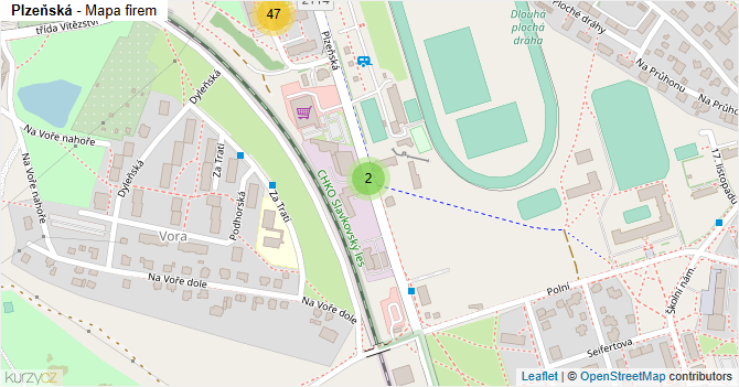 Plzeňská - mapa firem