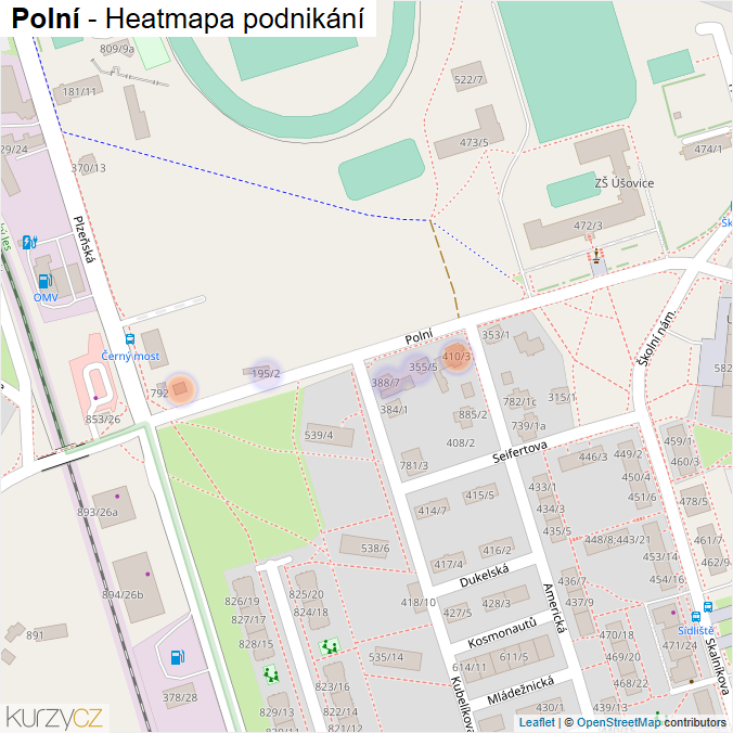 Mapa Polní - Firmy v ulici.
