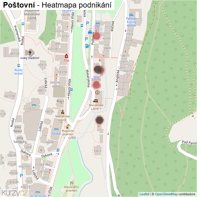 Mapa Poštovní - Firmy v ulici.