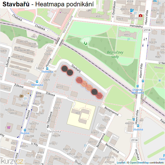 Mapa Stavbařů - Firmy v ulici.