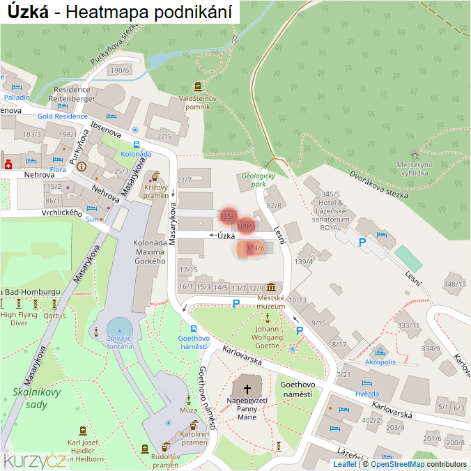 Mapa Úzká - Firmy v ulici.