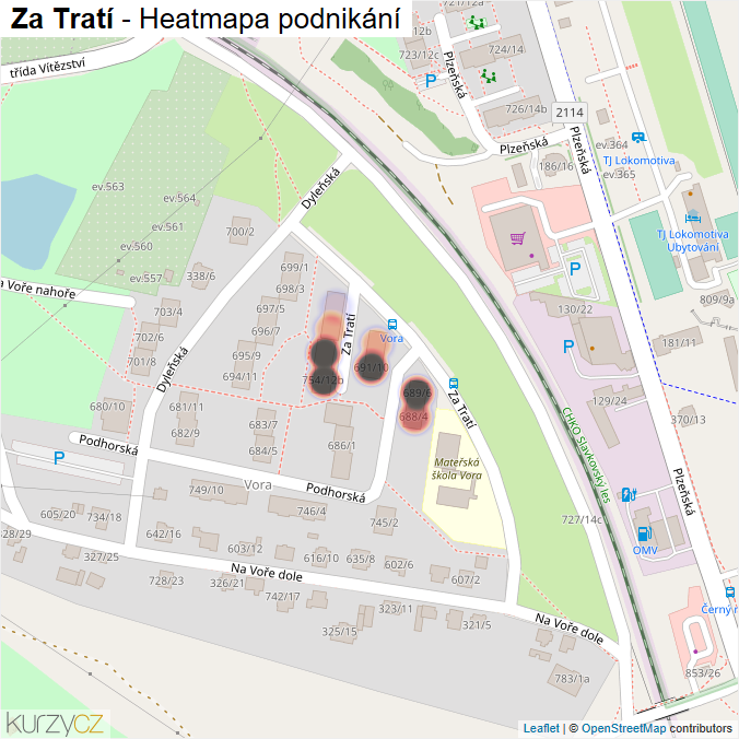 Mapa Za Tratí - Firmy v ulici.