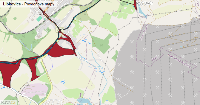 Libkovice - záplavové mapy stoleté vody