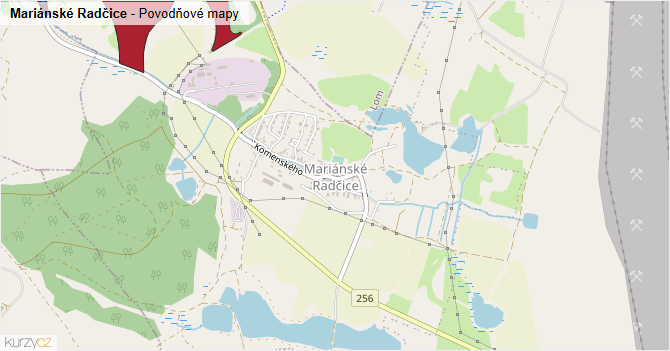 Mariánské Radčice - záplavové mapy stoleté vody