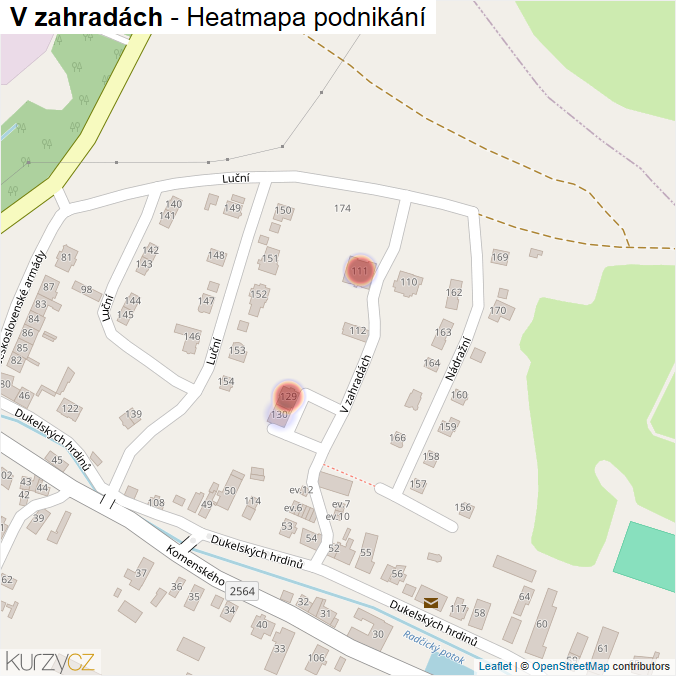 Mapa V zahradách - Firmy v ulici.