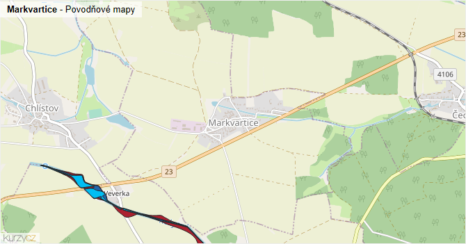 Markvartice - záplavové mapy stoleté vody