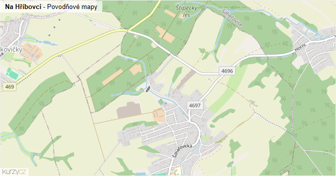 Na Hříbovci - záplavové mapy stoleté vody