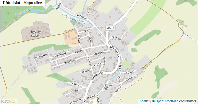 Přátelská - mapa ulice