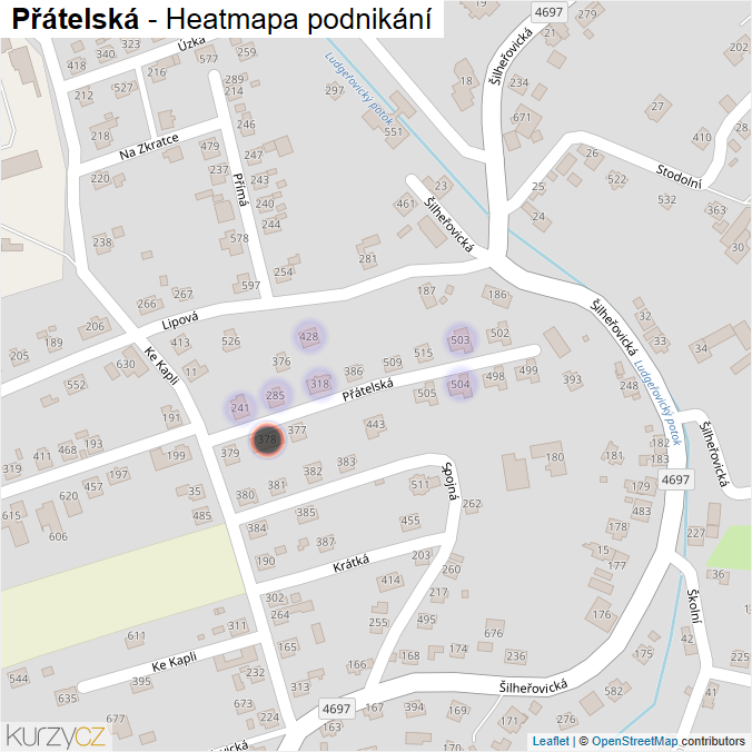 Mapa Přátelská - Firmy v ulici.