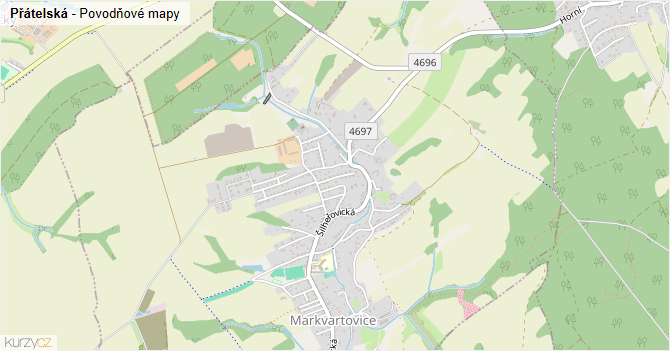 Přátelská - záplavové mapy stoleté vody