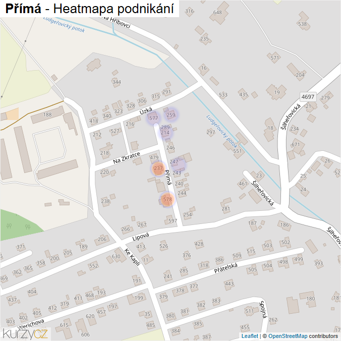 Mapa Přímá - Firmy v ulici.