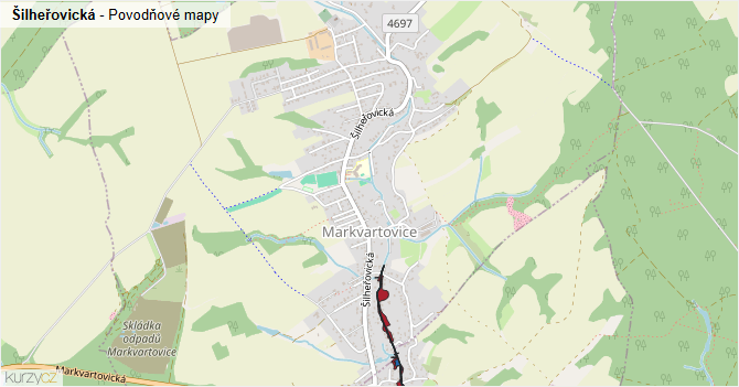 Šilheřovická - záplavové mapy stoleté vody