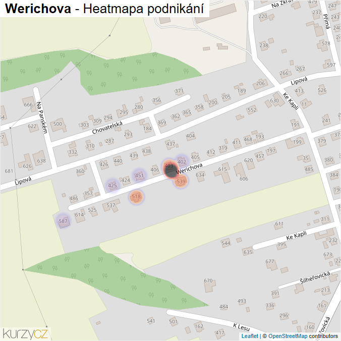 Mapa Werichova - Firmy v ulici.