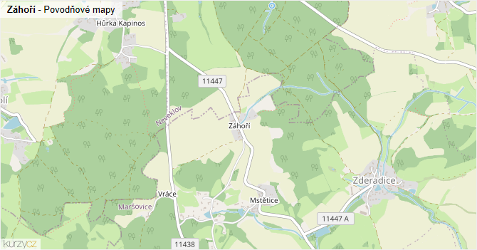 Záhoří - záplavové mapy stoleté vody