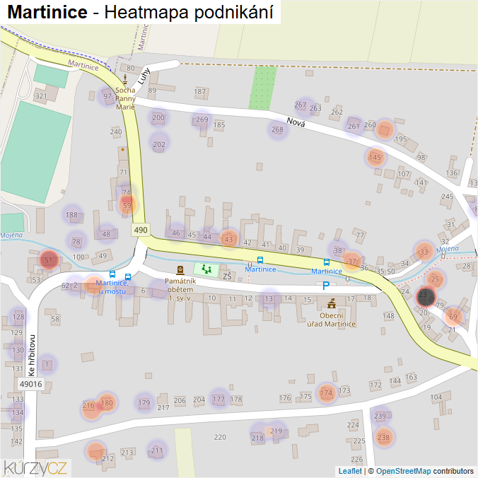 Mapa Martinice - Firmy v části obce.