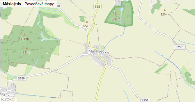 Máslojedy - záplavové mapy stoleté vody