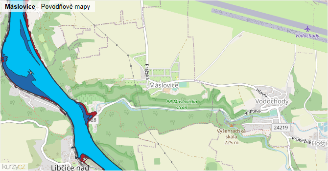 Máslovice - záplavové mapy stoleté vody