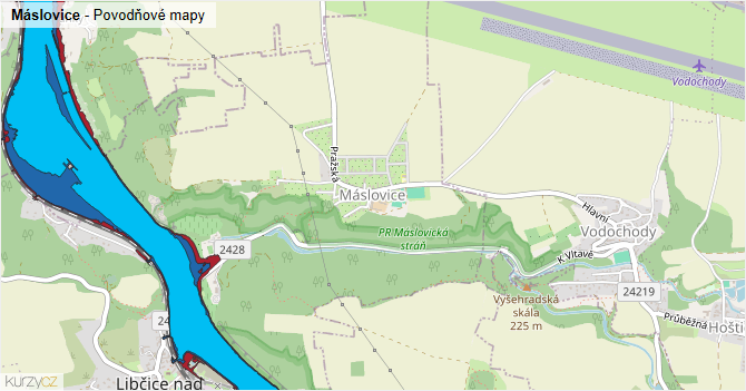Máslovice - záplavové mapy stoleté vody