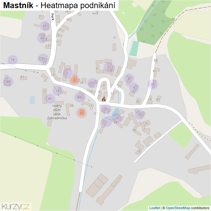 Mapa Mastník - Firmy v části obce.