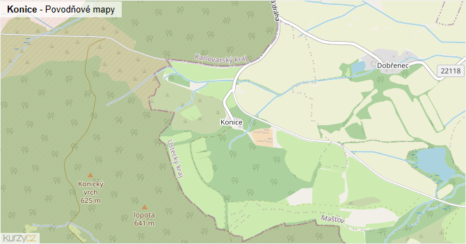 Konice - záplavové mapy stoleté vody