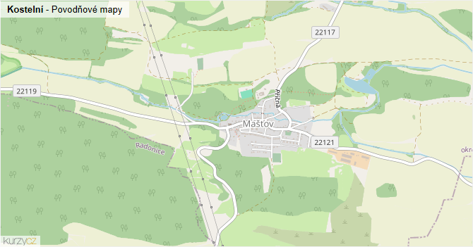 Kostelní - záplavové mapy stoleté vody