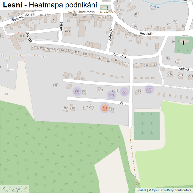 Mapa Lesní - Firmy v ulici.