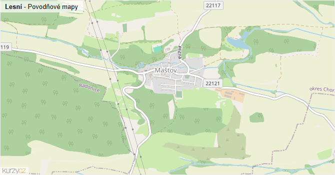Lesní - záplavové mapy stoleté vody