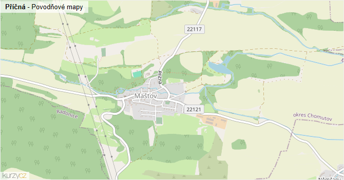 Příčná - záplavové mapy stoleté vody