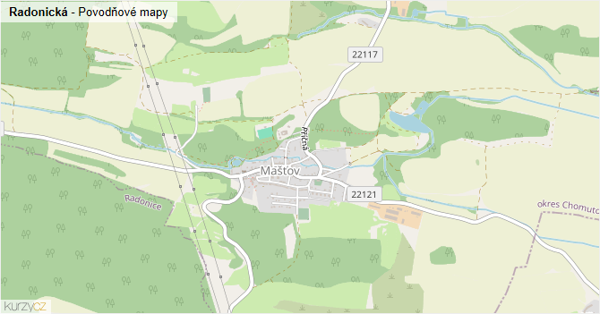 Radonická - záplavové mapy stoleté vody