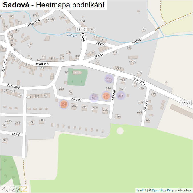 Mapa Sadová - Firmy v ulici.