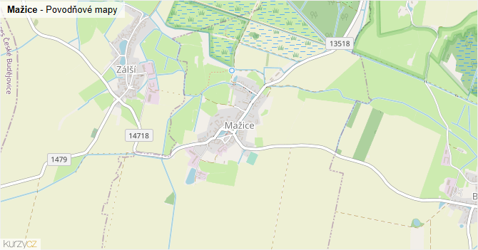 Mažice - záplavové mapy stoleté vody