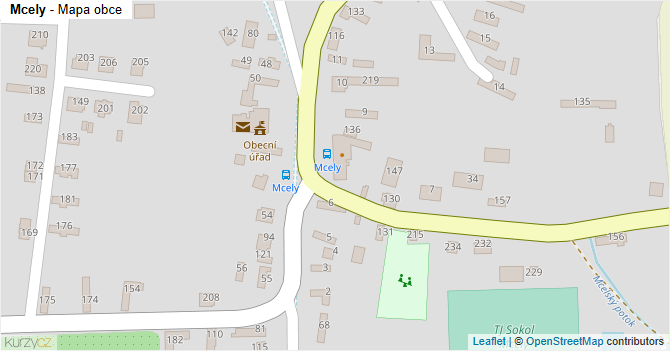 Mcely - mapa obce