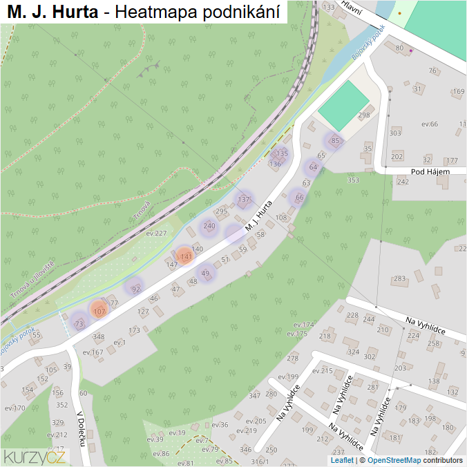 Mapa M. J. Hurta - Firmy v ulici.