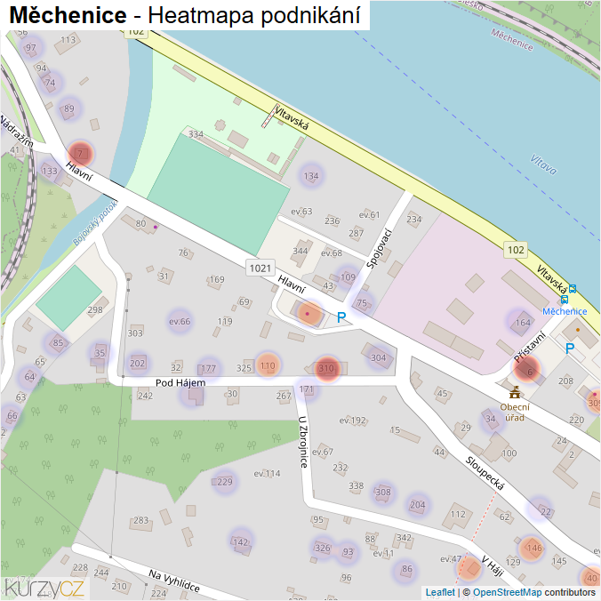 Mapa Měchenice - Firmy v části obce.