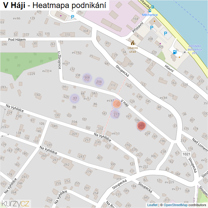 Mapa V Háji - Firmy v ulici.