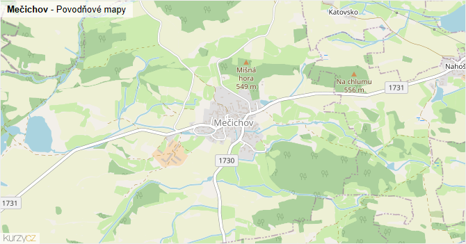 Mečichov - záplavové mapy stoleté vody