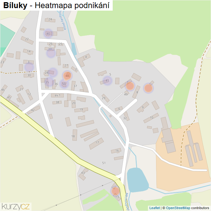 Mapa Bíluky - Firmy v části obce.