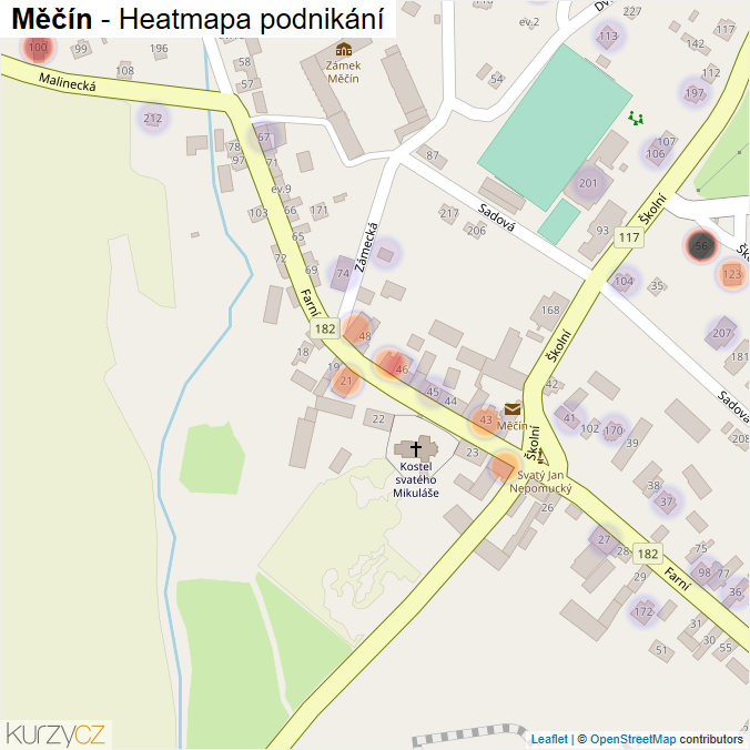 Mapa Měčín - Firmy v části obce.