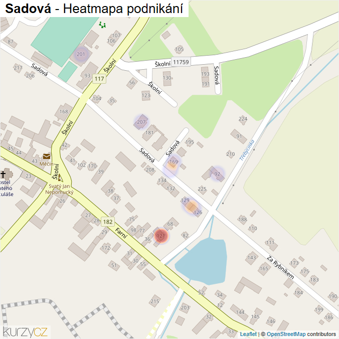 Mapa Sadová - Firmy v ulici.
