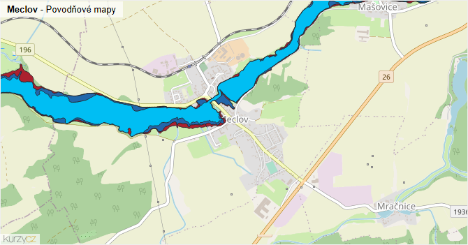 Meclov - záplavové mapy stoleté vody