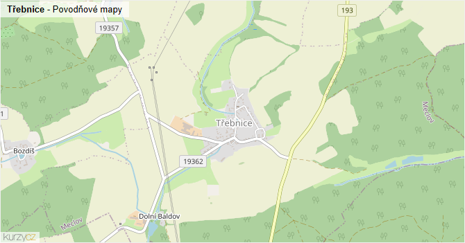 Třebnice - záplavové mapy stoleté vody
