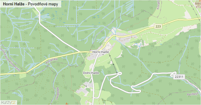 Horní Halže - záplavové mapy stoleté vody