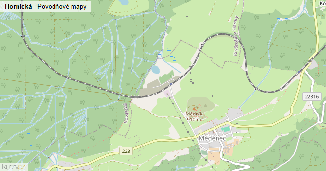 Hornická - záplavové mapy stoleté vody