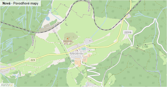 Nová - záplavové mapy stoleté vody