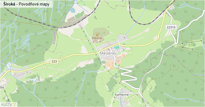 Široká - záplavové mapy stoleté vody