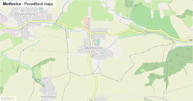 Medlovice - záplavové mapy stoleté vody