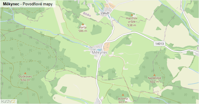 Měkynec - záplavové mapy stoleté vody