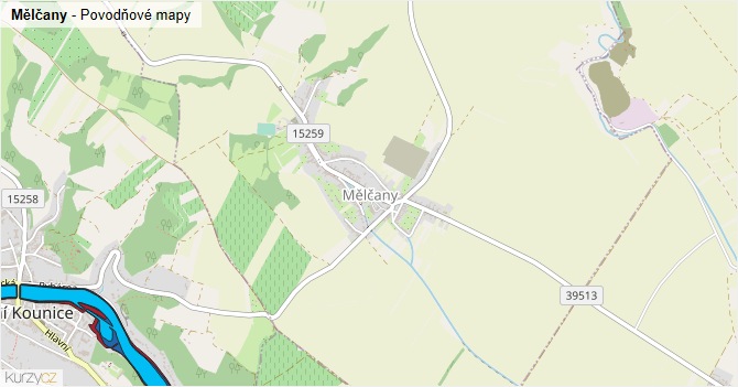 Mělčany - záplavové mapy stoleté vody