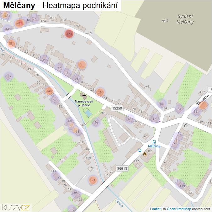Mapa Mělčany - Firmy v části obce.