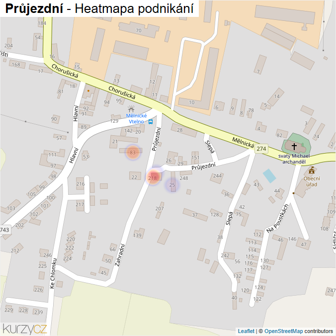 Mapa Průjezdní - Firmy v ulici.
